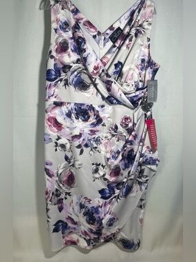 Alex Evenings White Midi Sheath Dress with Purple & Pink Floral Print